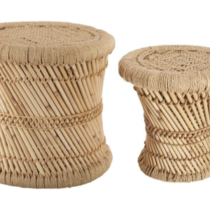 Dúo de taburete de paja trenzada
